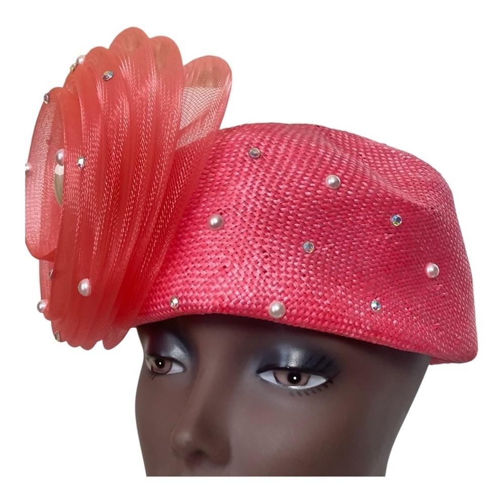 Created For Essence by Mail Peach/Pink  Pill Box Women Hat. One Size Fit Most.